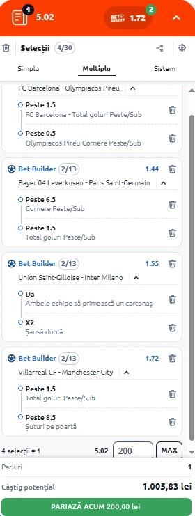 Biletul zilei azi din Champions League 21 octombrie 2025