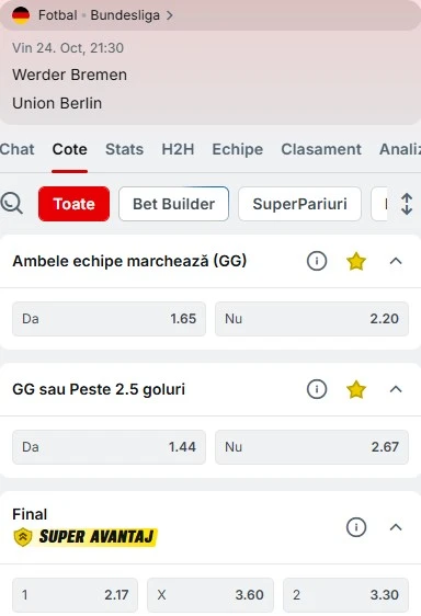 Cote pariuri Bremen - Union Berlin