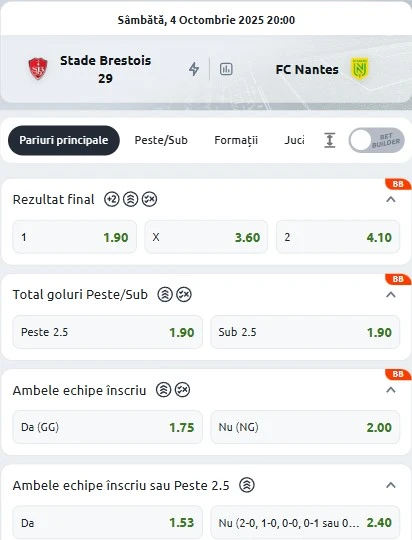 Cote pariuri Brest -Nantes
