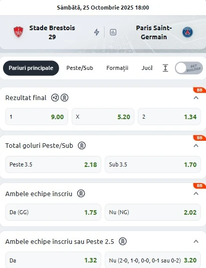 Cote pariuri Brest vs PSG