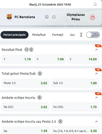 Cote pariuri Barcelona - Olympiakos la Betano