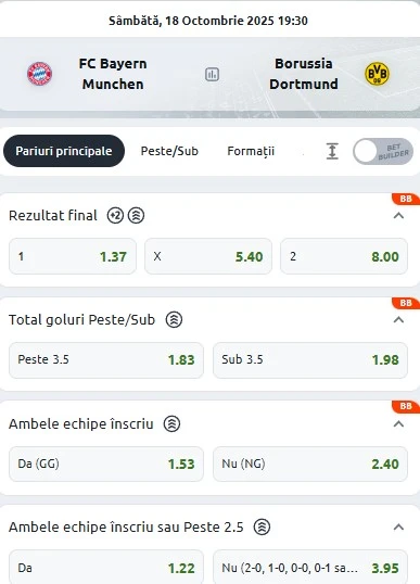 Cote pariuri Bayern - Dortmund la Betano