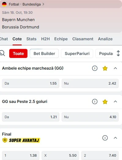 Cote pariuri Bayern - Dortmund oferite de Superbet