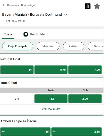 Cote pariuri Bayern - Dortmund de la Unibet