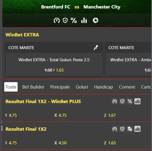 Cote Pariuri Brentford vs Manchester City la Winbet