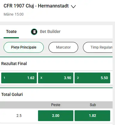 Cote Pariuri CFR Cluj vs Hermannstadt la Unibet