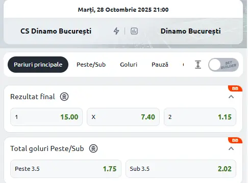 Cote Pariuri CS Dinamo vs Dinamo București la Betano