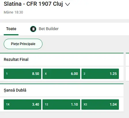 Cote Pariuri CSM Slatina vs CFR Cluj la Unibet