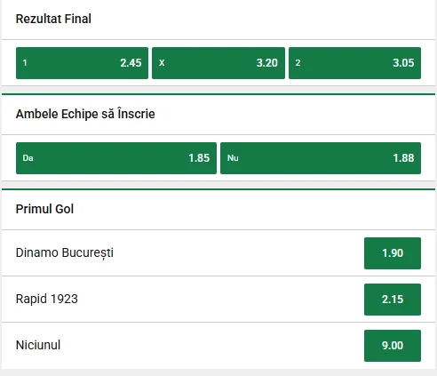 Cote Pariuri Dinamo vs Rapid la Unibet
