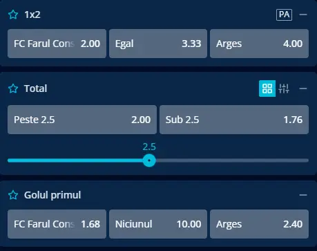 Cote Pariuri Farul Constanța vs FC Argeș la Mr Bit