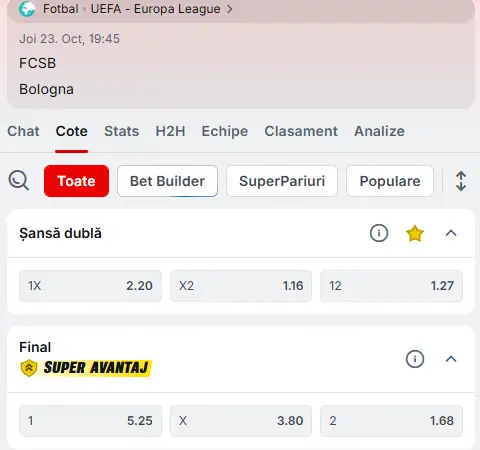 Cote Pariuri FCSB - Bologna la Superbet