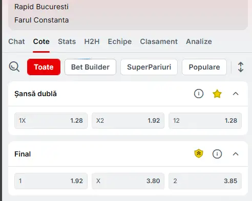 Cote Pariuri Rapid vs Farul Constanța la Superbet