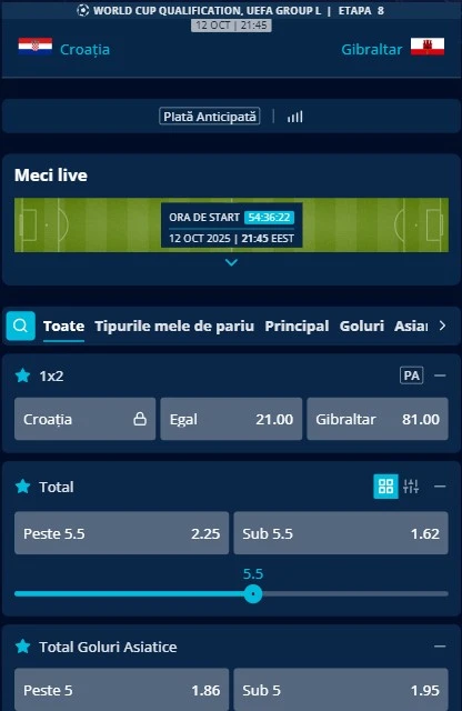 Cote pariuri Croația - Gibraltar