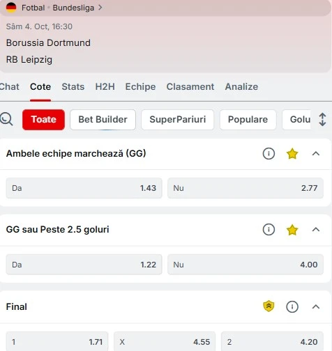 Cote pariuri Dortmund vs RB Leipzig
