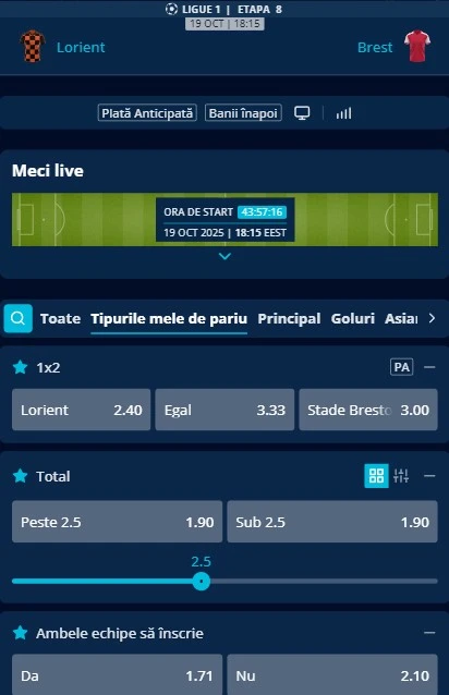 Cote pariuri FC Lorient - Brest