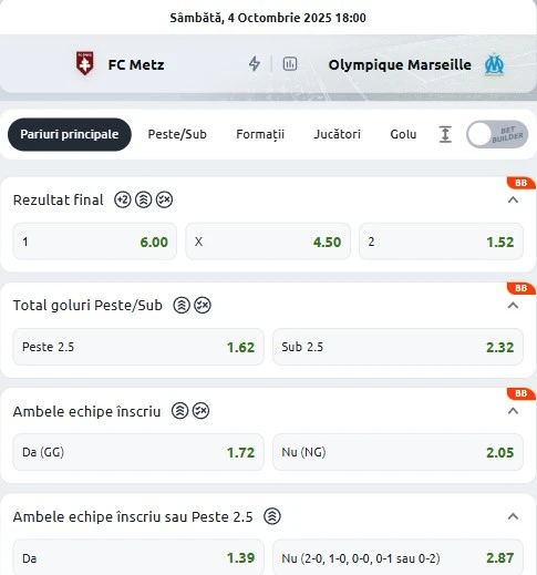 Cote pariuri FC Metz vs Marseille