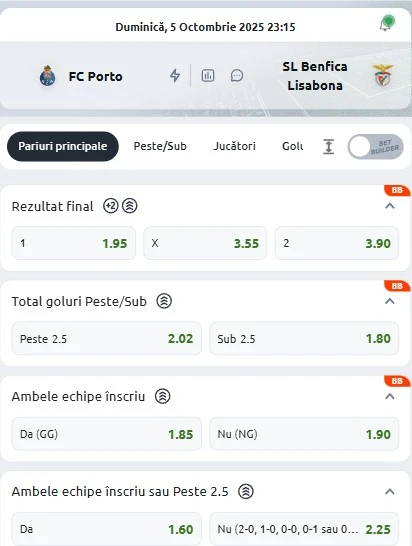 Cote pariuri FC Porto vs Benfica