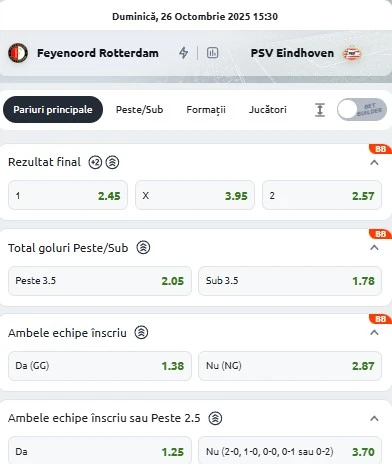 Cote pariuri Feyenoord - PSV