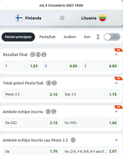 Cote pariuri Finlanda vs Lituania