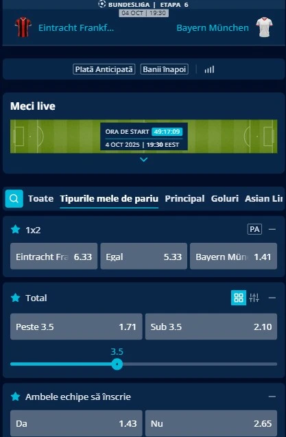 Cote pariuri Frankfurt vs Bayern