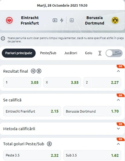 Cote pariuri Frankfurt vs Dortmund