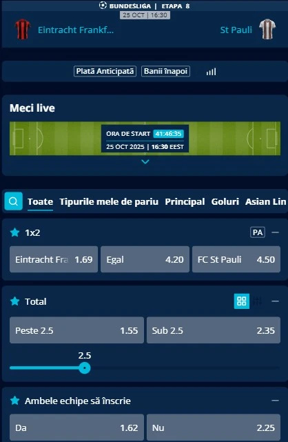Cote pariuri Frankfurt vs St Pauli