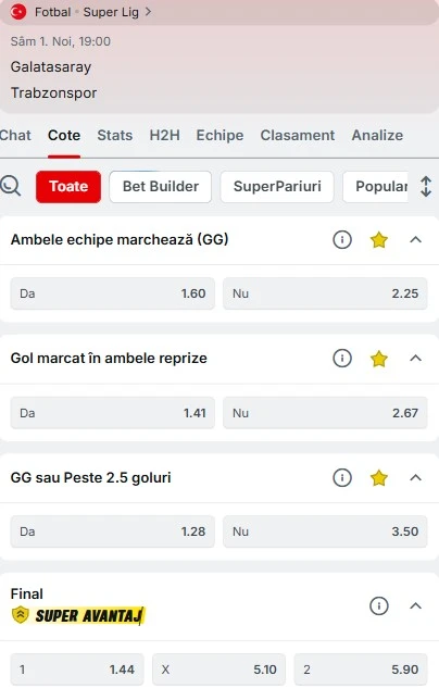 Cote pariuri Galatasaray vs Trabzonspor