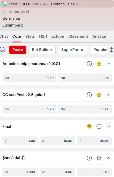 Cote pariuri Germania vs Luxemburg