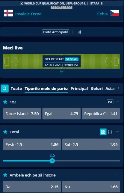 Cote pariuri Insulele Feroe vs Cehia