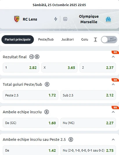 Cote pariuri Lens vs Marseille