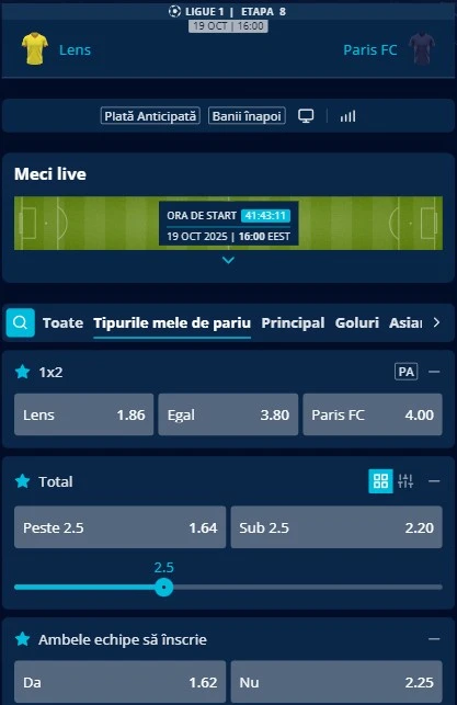 Cote pariuri Lens vs Paris FC