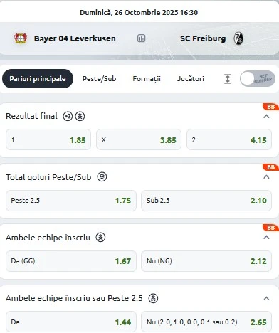 Cote pariuri Leverkusen - Freiburg