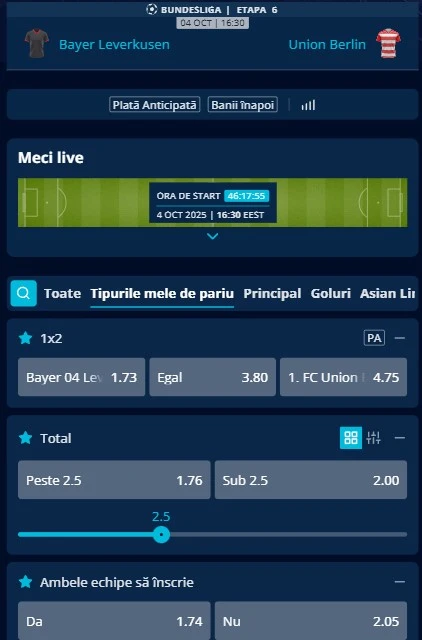 Cote pariuri Leverkusen - Union Berlin