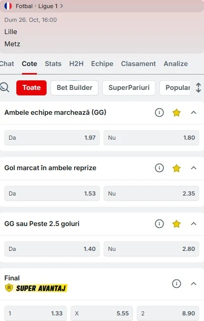 Cote pariuri Lille vs FC Metz