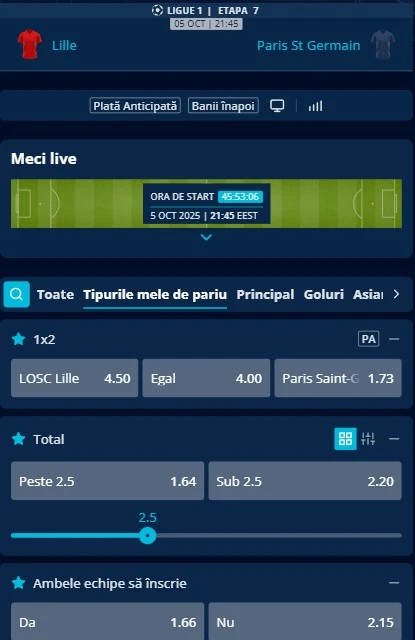 Cote pariuri Lille vs PSG