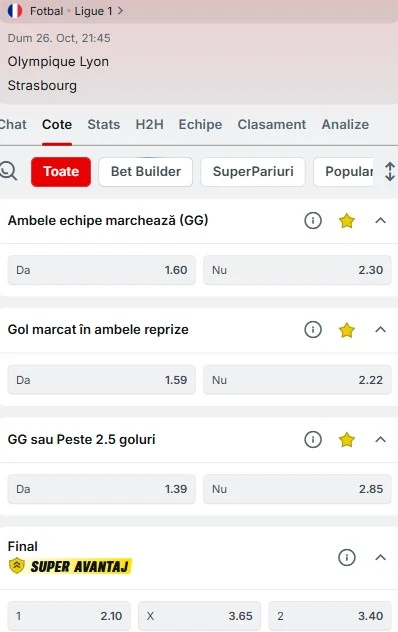 Cote pariuri Lyon vs Strasbourg