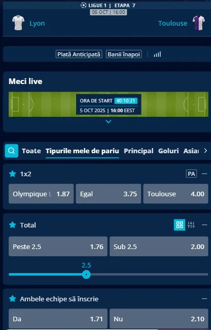 Cote pariuri Lyon vs Toulouse