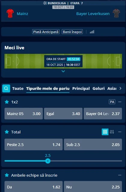 Cote pariuri Mainz - Leverkusen