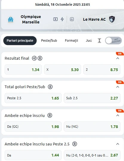 Cote pariuri Marseille - Le Havre