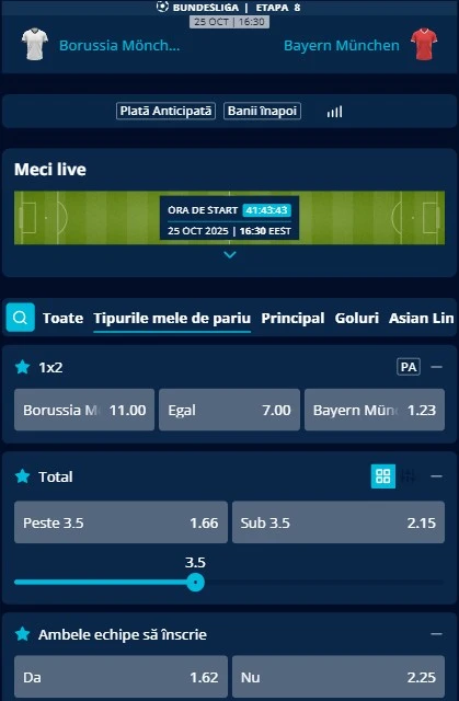 Cote pariuri Monchengladbach - Bayern