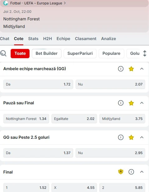 Cote pariuri Nottingham Forest - Midtjylland
