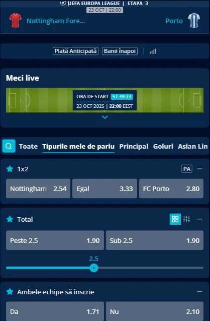 Cote pariuri Nottingham Forest vs FC Porto