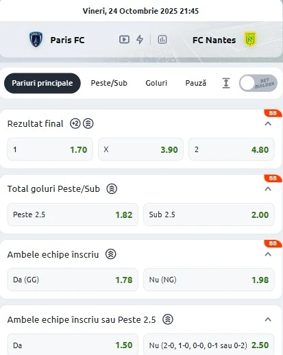 Cote pariuri Paris FC vs FC Nantes