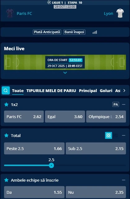 Cote pariuri Paris FC vs Lyon