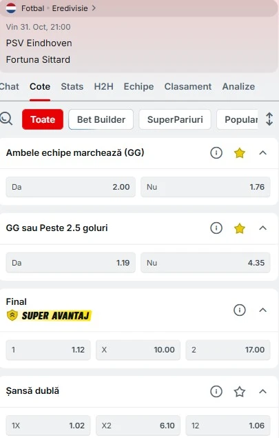 Cote pariuri PSV - Sittard