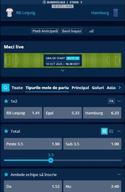 Cote pariuri RB Leipzig vs Hamburger SV
