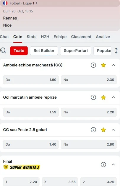 Cote pariuri Rennes - Nice