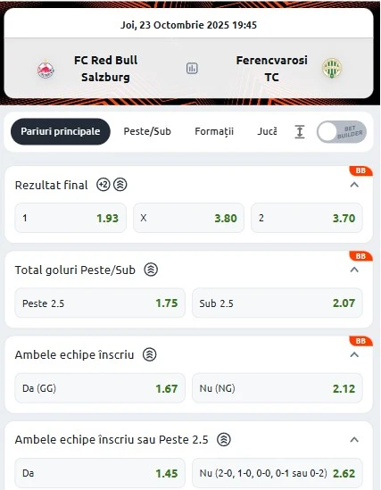 Cote pariuri Salzburg - Ferencvaros