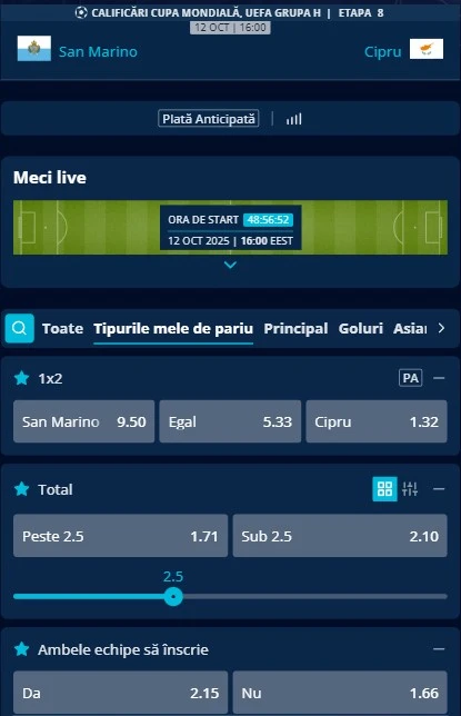 Cote pariuri San Marino - Cipru