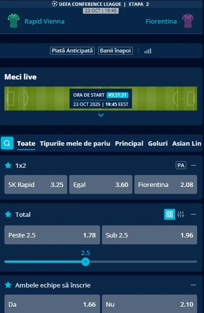 Cote pariuri SK Rapid - Fiorentina